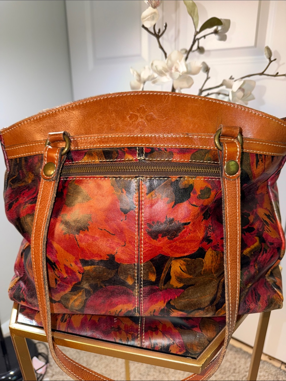 Patricia Nash Women's floral red poppy Leather Tote Bag in Multi-Color